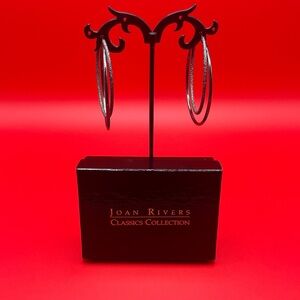Joan Rivers Classic Collection deep silver tone hoop earrings with dust bag NIB